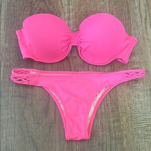 Vibrant Pink Strapless Bikini Set